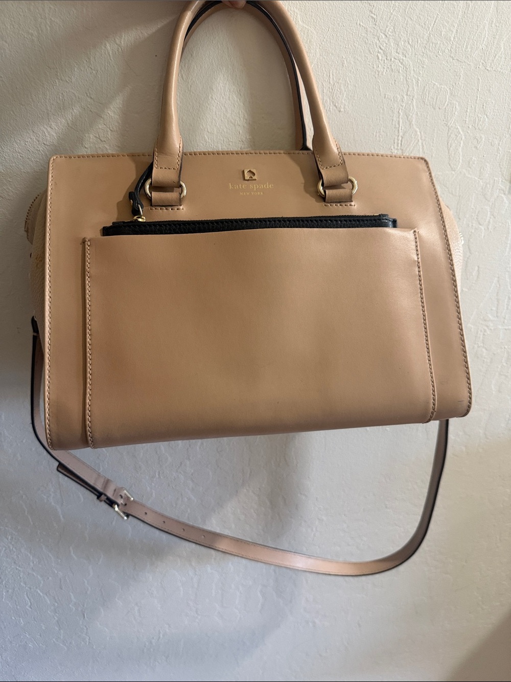 kate spade Beige Tan Leather Satchel with Detachable Strap
